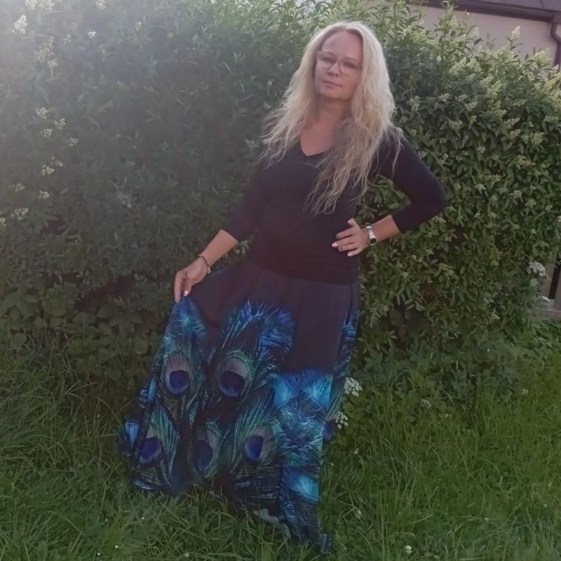 Dámská letní dlouhá sukně silky paví pera, vel. S/L