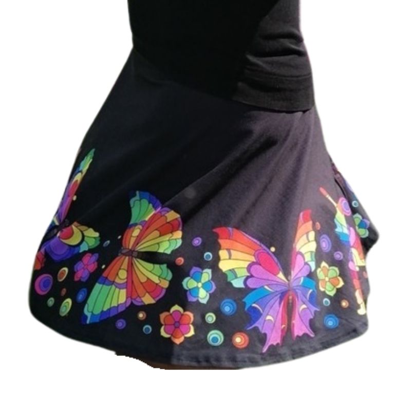 Dámská půlkolová sukně se vzorem motýlků, vel. S/L