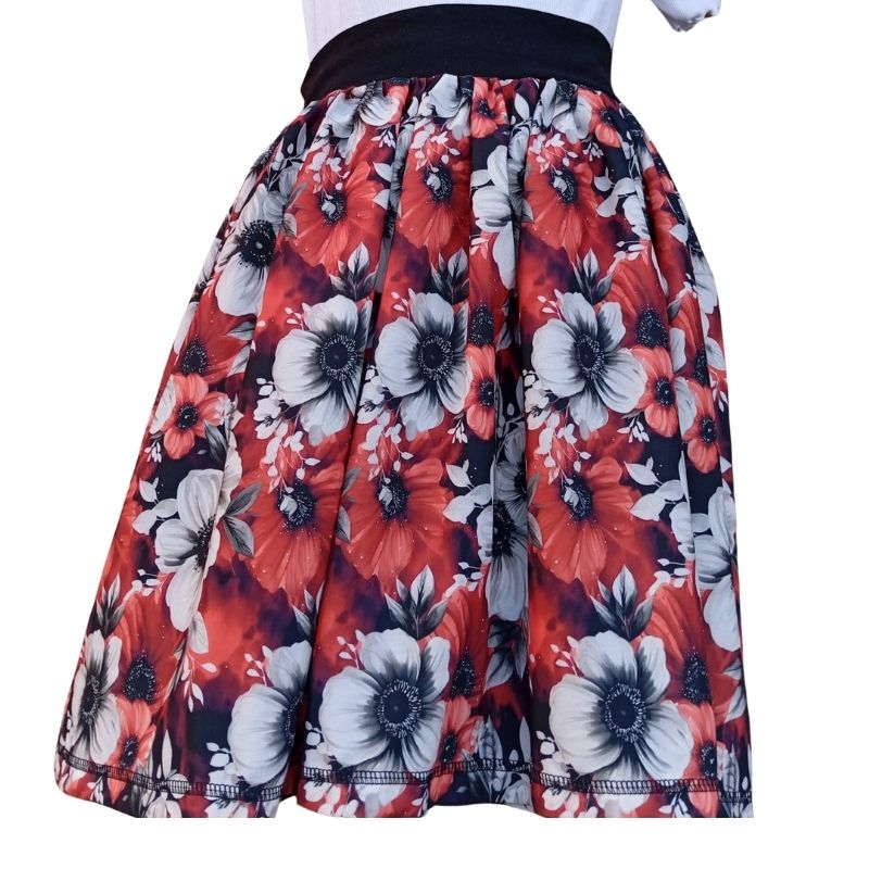 Nikolex Dámská nařasená krátká sukně, vzor květy, vel. S/XL