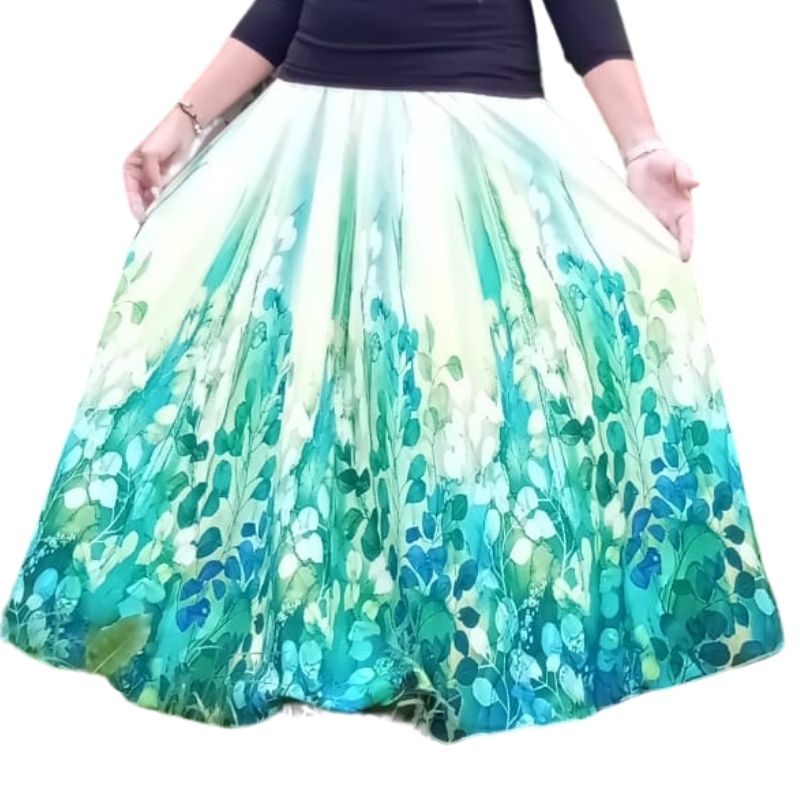 Dámská dlouhá letní sukně silky, lístečky L/XL