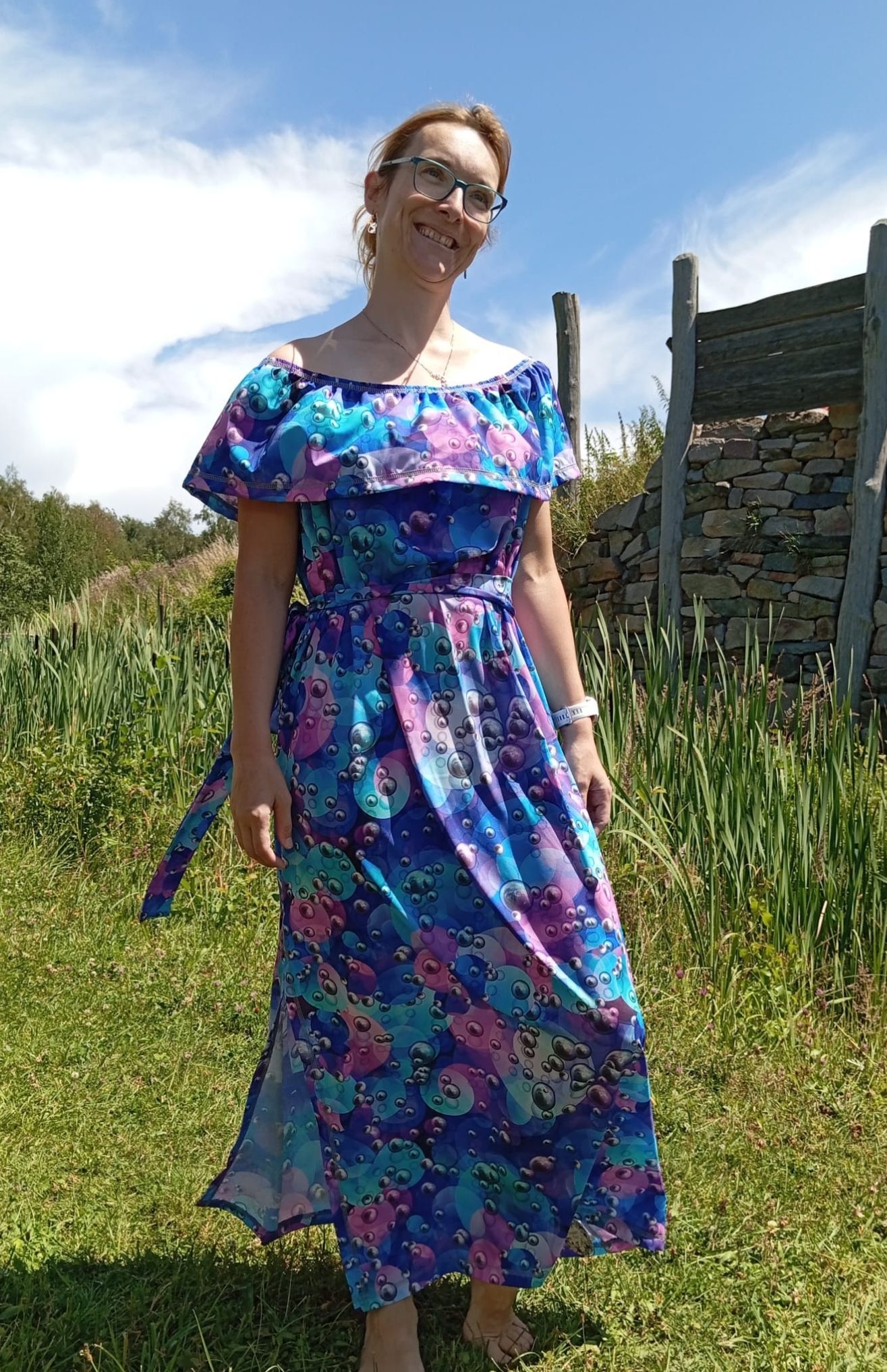 Dlouhé dámské letní šaty Bublinky, vel. M/XL