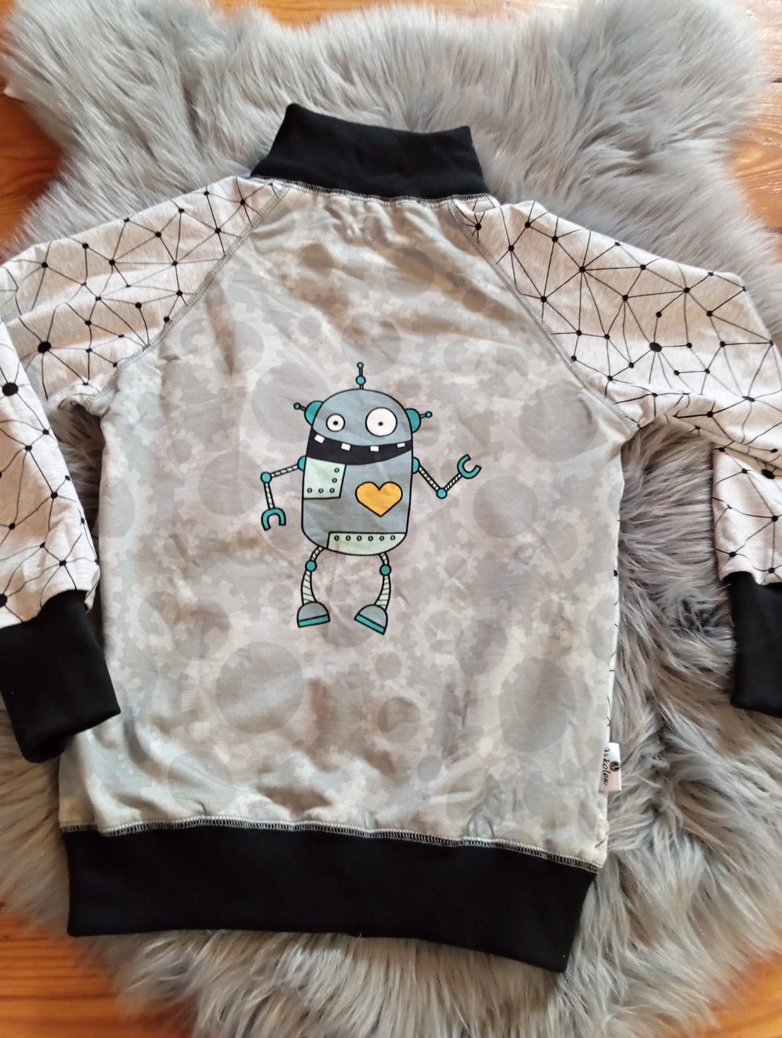Mikina na zip s robotem z teplákoviny 128/134