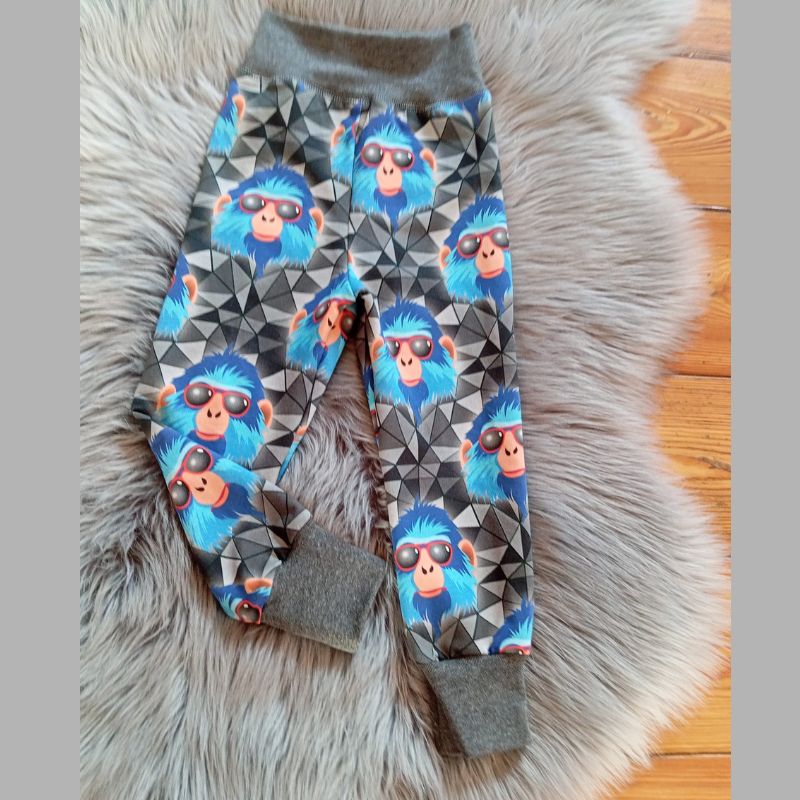 NIKOLEX Chlapecké rostoucí legíny teplákové, opice v brýlích, vel. 86-104