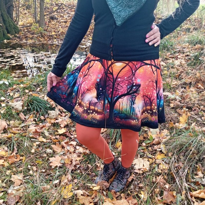 Dámská půlkolová sukně úplet Kouzelný les, vel. S/L