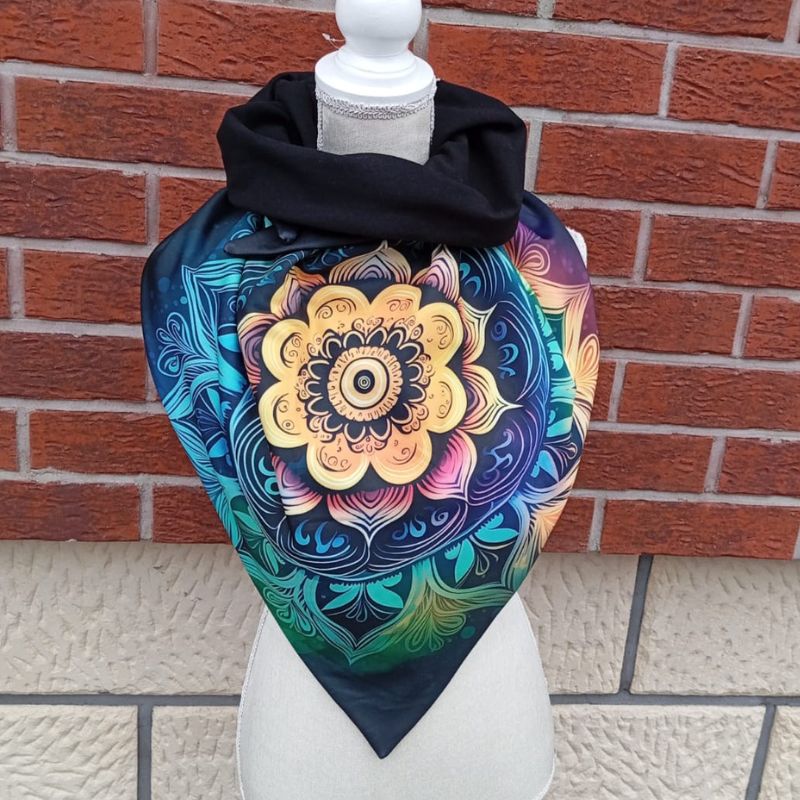 Maxi oboustranný dámský šátek teplákovina, Mandala