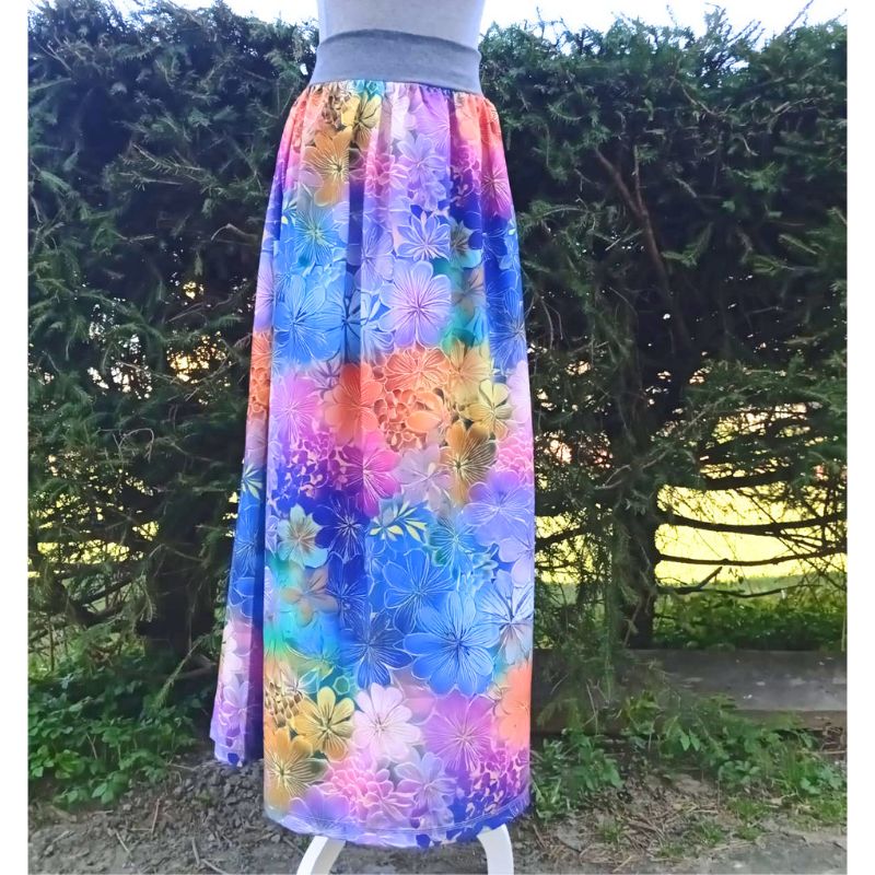 Dámská dlouhá sukně Duhové květy silky UNI 