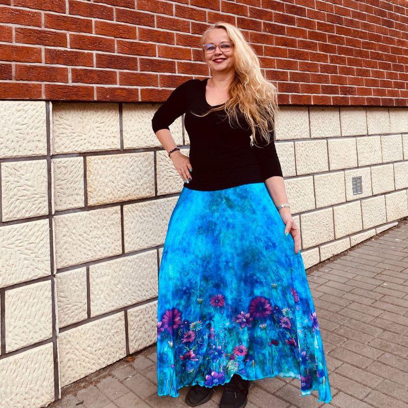 Dámská maxi sukně Květy na modré Venezia vel. L/XL