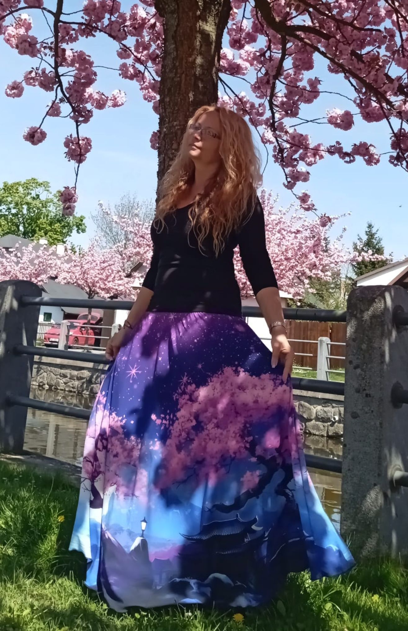 Dámská dlouhá půlkolová sukně, sakura, vel. S/L