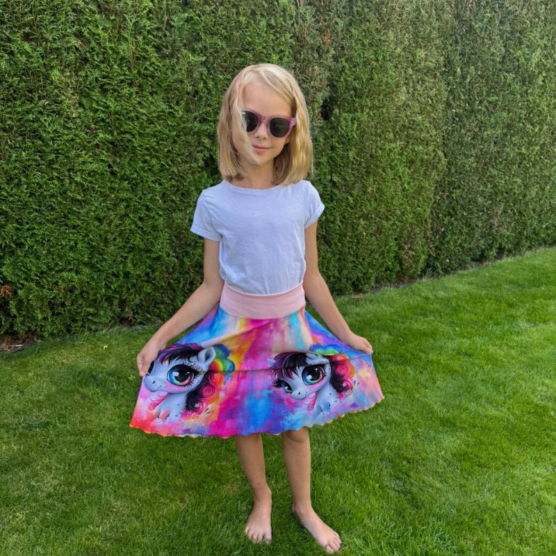 NIKOLEX Dívčí letní kolová sukně poníci, vel. 110/122