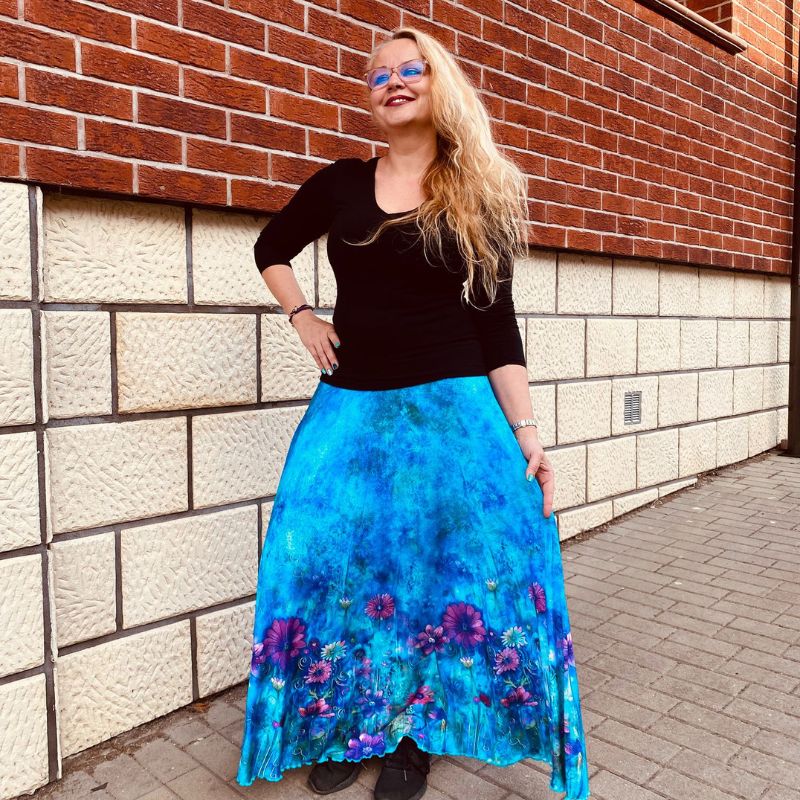 Dámská maxi sukně Květy na modré Venezia vel. L/XL