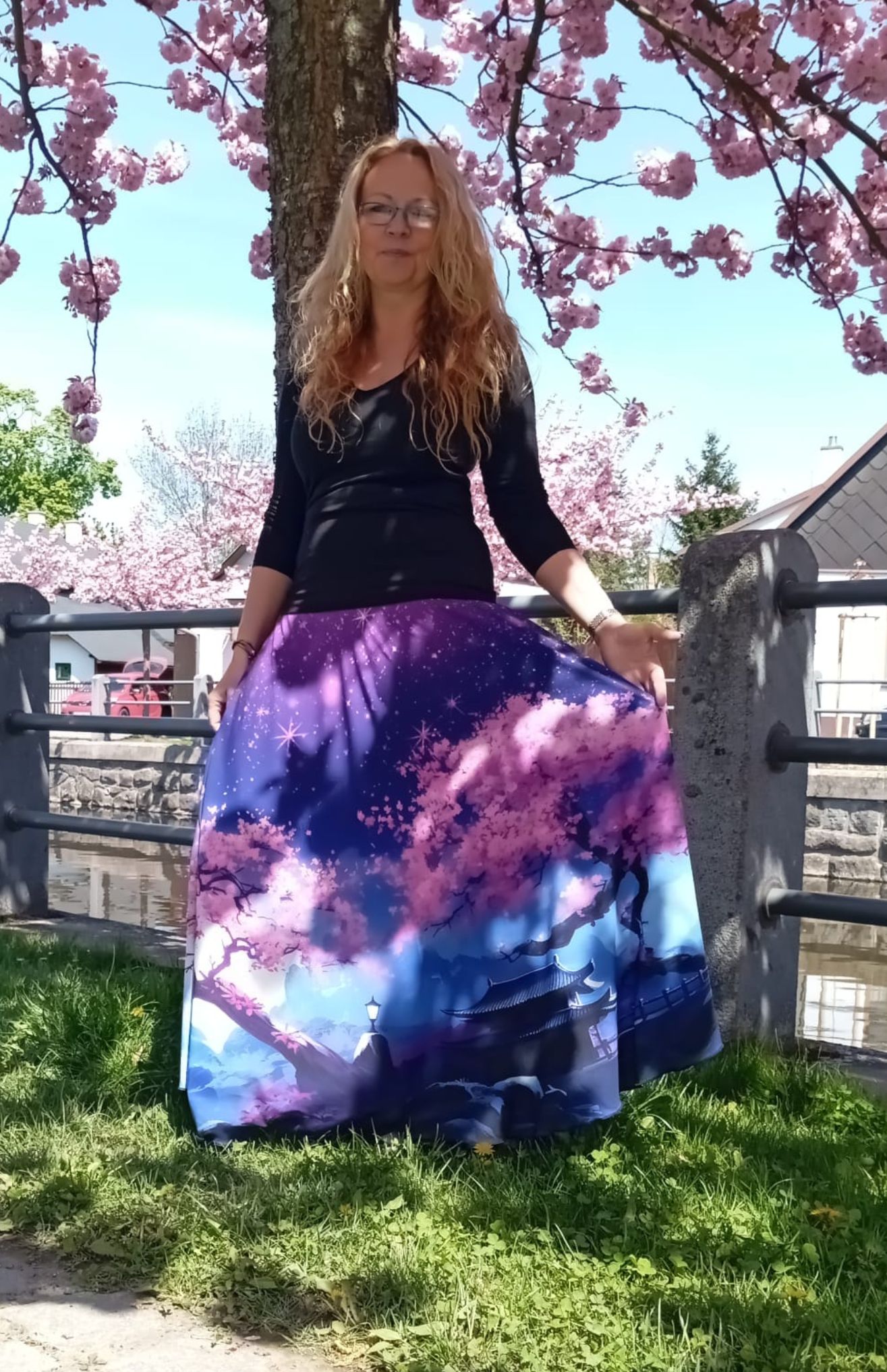 Dámská dlouhá půlkolová sukně, sakura, vel. S/L