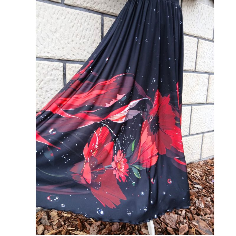 Dámská dlouhá maxi sukně Venezia Červené květy, vel. L/XL