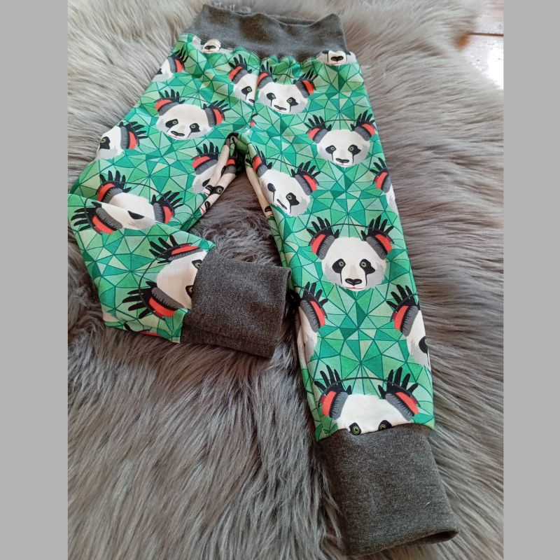 NIKOLEX Chlapecké rostoucí legíny teplákové, panda se sluchátky, vel. 86-104