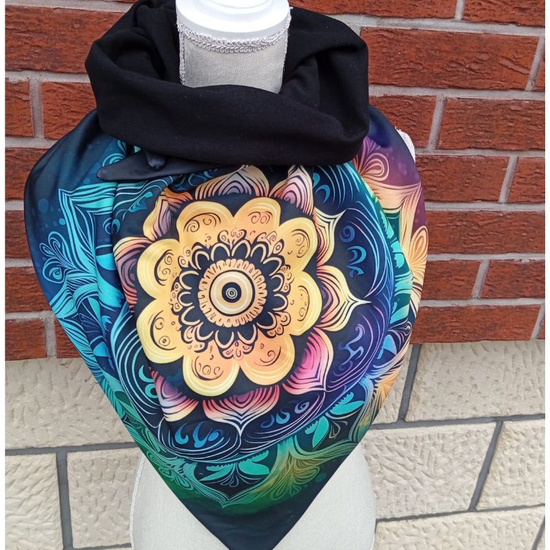 Maxi oboustranný dámský šátek teplákovina, Mandala