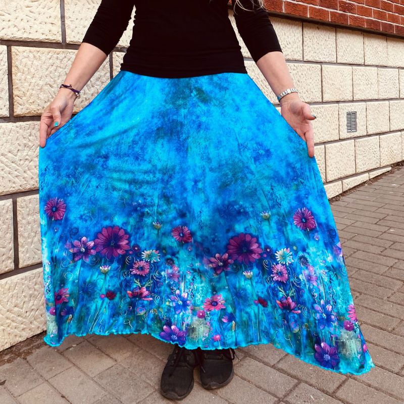 Dámská maxi sukně Květy na modré Venezia vel. L/XL