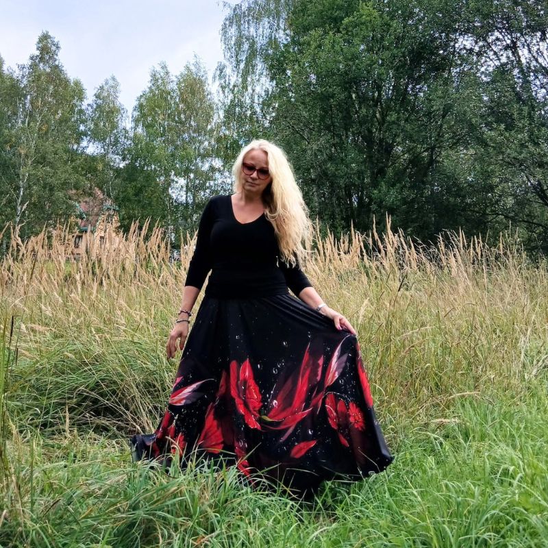 Dámská dlouhá maxi sukně Venezia Červené květy, vel. L/XL