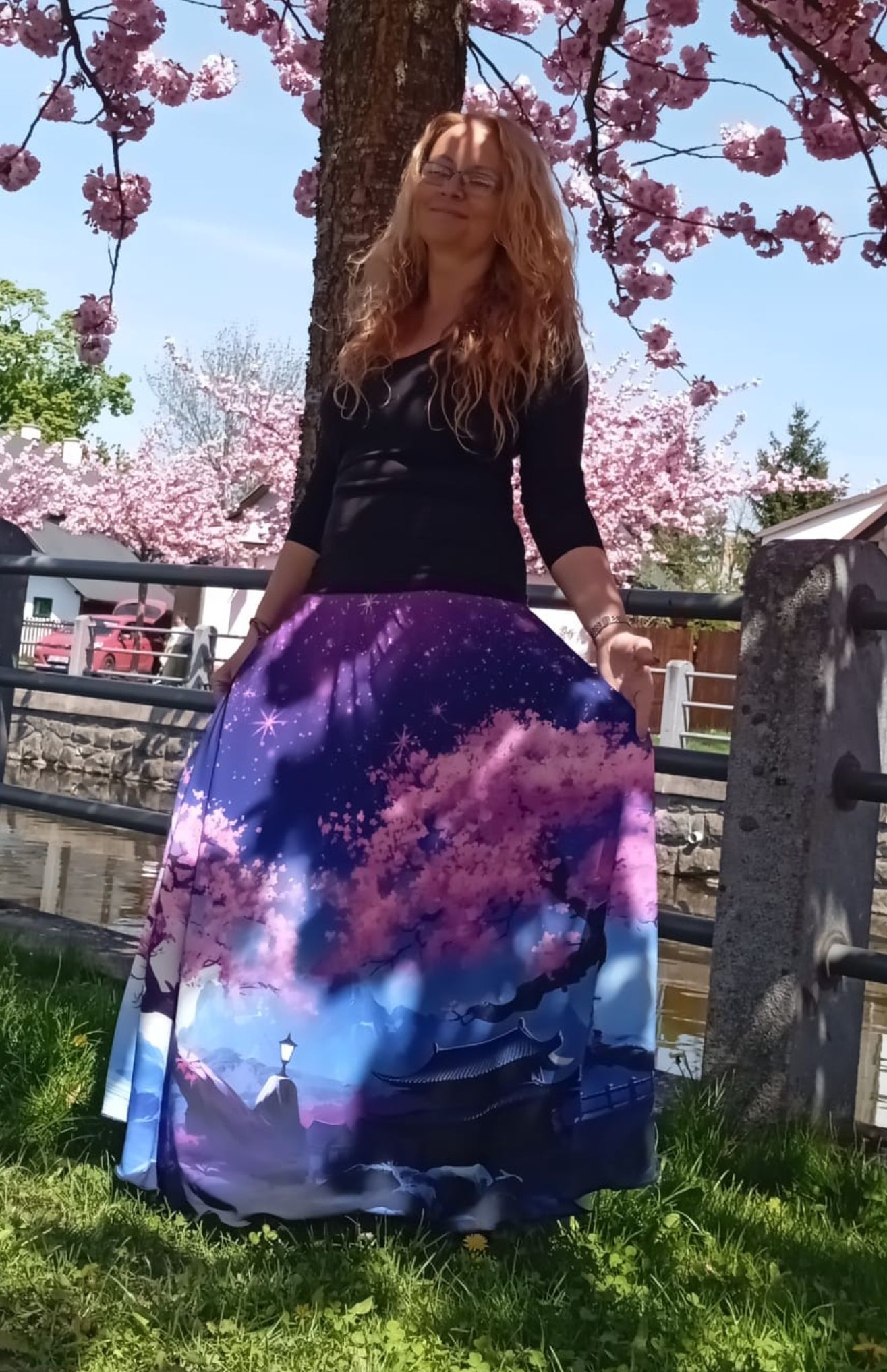 Dámská dlouhá půlkolová sukně, sakura, vel. S/L