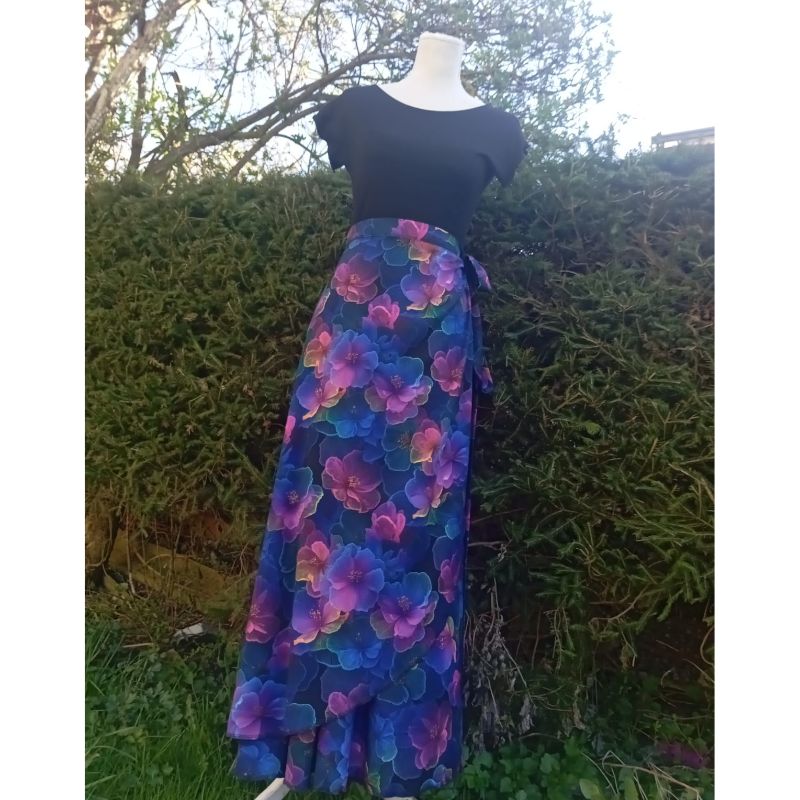 Zavinovací letní maxi sukně s květinovým potiskem ze silky, vel. UNI