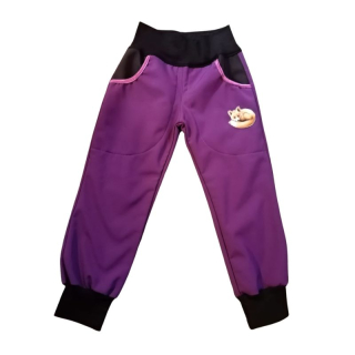 NIKOLEX Zateplené zimní dívčí softhellové kalhoty s liškou, vel 92-110