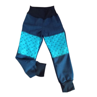 Rostoucí jarní soft kalhoty maskáč modré, vel. 110/122