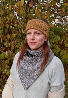 NIKOLEX Oboustranná svetrovinová čelenka barva hořčicová, vel. 53/55