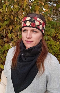 NIKOLEX Oboustranná svetrovinová čelenka vzor květy, vel. 50/54