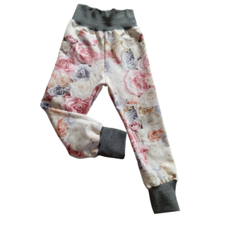 NIKOLEX Dívčí rostoucí legínky s růžemi, teplákovina vel. 86-104