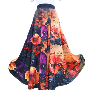 Nikolex Dlouhá dámská sukně Květy, ferra úplet, vel. L/XL