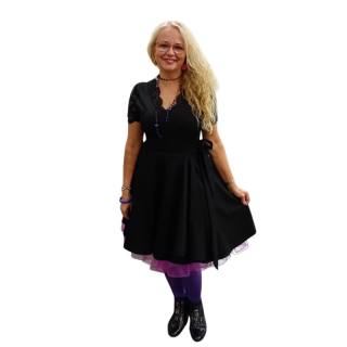 Zavinovací kolová sukně z úpletu, černá, délka 50cm, vel. S/XL