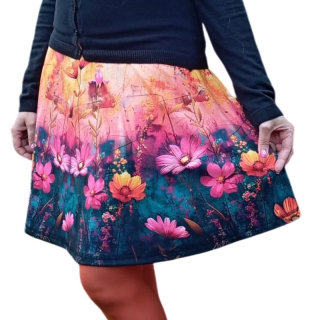 Točivá dámská půlkolová sukně z úpletu, Rozkvetlé květy, vel. S/L