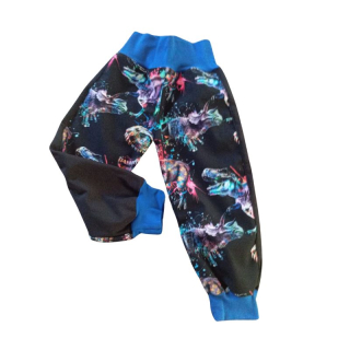 NIKOLEX Zimní softshellové kalhoty rostoucí vel. 86-98, vzor Dinosauři